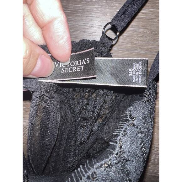 VICTORIAS SECRET PUSH UP BABYDOLL BLACK LINGERIE SZ 34B SEXY SHEER Mesh BLACK - Picture 2 of 8